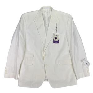 Tayion Mens Acontour Linen Cotton Herringbone Classic Fit Suit Jacket White 46R